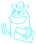 Piirretty kala salkku kainalossa